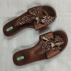 OKA B Shoes Madison Slide Leopard Animal Print Bow Summer Sandal Women Size L